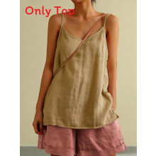 (Khaki,M)Loose Fit Sleeveless Tank Shirt For Women Breathable Summer Casual And Wear Travel