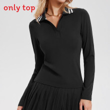 (Black,S)Ladies Long Sleeve Casual Polo With Stretch Fabric For Fitness Sport Training