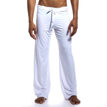 (White,M)Einfarbige lockere lange Herrenhose mit elastischem Bund zum Entspannen und Schlafen