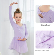 (PurpleBack,120)Baby Girl High Quality Practice Ballet Dress With Long Sleeves Skirt With