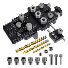 Holzverbindungsdübelbohrschablonen-Kit, Verstellbare Bohrführung mit 1/4, 3/8 und 1/2 Zoll Buchsen und Bohrern für DIY-Holzverbindungen