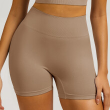 (Khaki Shorts,L)Womens High Waist Yoga Outfit With Breathable Polyester Blend For Gym Running And