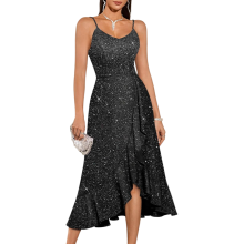 Women’s Cocktail Evening Party Ball Gown Elegant Black M — women's evening dress, black midi dress