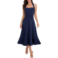 Robe de cocktail de soirée élégante d’été ajustée bleu marine XL — robe invité mariage, tenue cérémonie femme