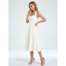 Robe de cocktail élégante évasée pour femme blanche XL — tenue mariage invité, robe midi cérémonie, tenue soirée chic