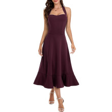 Robe de cocktail élégante robe de soirée évasée bordeaux 2XL — tenue mariage invité, robe grande taille