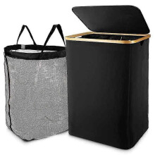 Laundry Basket with Lid, Laundry Basket with Removable Laundry Bag - Laundry Sorter for Bathr