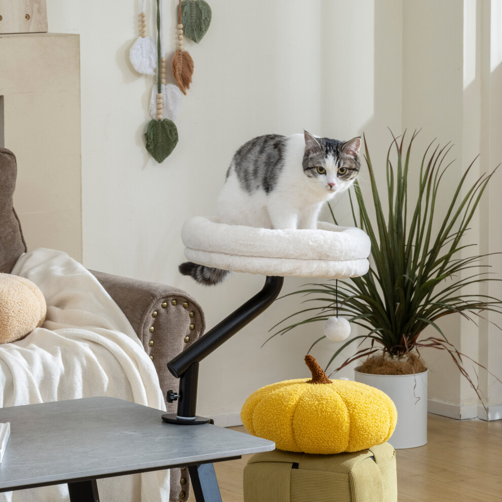 Pawhut Cat Desk Bed, 360 Rotatable Adjustable Kitten Hammock, Cream White