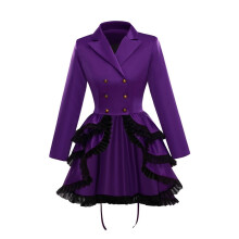 (XS) Damen lila Steampunk Gothic Mantel mit Spitze Schnuerung High Low Design viktorianischer Adel Stil Jacke