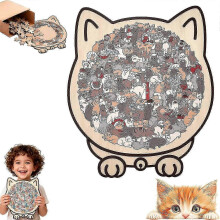 (Morandi Color) 135-Piece Cat Shaped Wooden Jigsaw Puzzle, Cat Outline Design Puzzles for Home Decor & Cat Lovers Gift