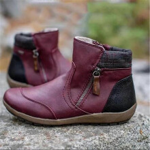 (41, Wine Red) Womens PU Warm Boots Double Side Zipper Snow Winter Outdoor Walking Boots Fashion Casual Shoes