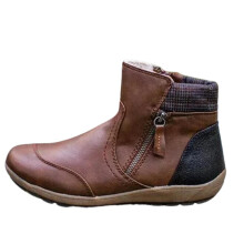 (43, Brown) Womens PU Warm Boots Double Side Zipper Snow Winter Outdoor Walking Boots Fashion Casual Shoes