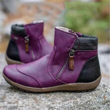 (41, Purple) Womens PU Warm Boots Double Side Zipper Snow Winter Outdoor Walking Boots Fashion Casual Shoes