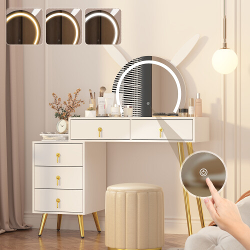 Vanity Desk with Lights, Makeup Table White 1