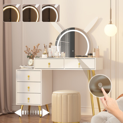 Vanity Desk with Lights, Makeup Table White 2