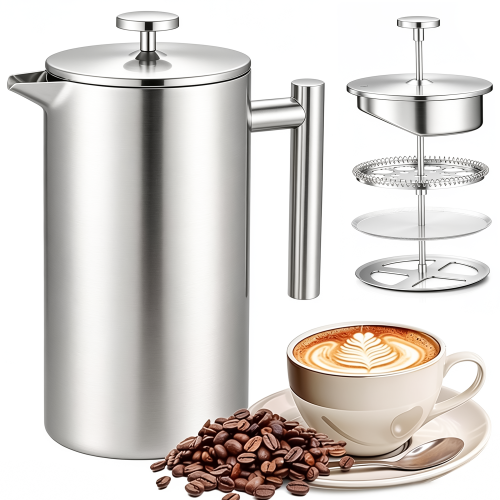 1000ml French Press Stainless Steel Coffee Tea Filter Maker Plunger Pitcher Tool