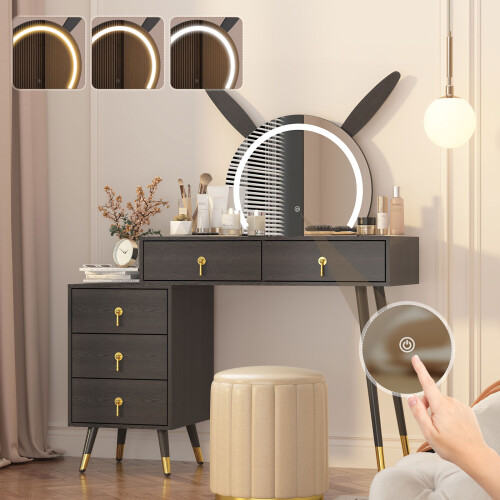 Vanity Desk with Lights, Makeup Table Black 2