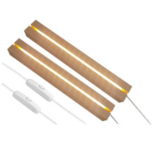 Lot de 2 Présentoirs Lumineux LED en Bois, Socle Rectangulaire en Cristal avec Éclairage Intégré, Fente de 5,2 mm et Lumières Colorées