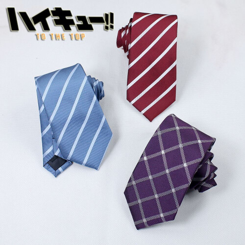 (Red)Haikyuu Cosplay Striped Tie With Polyester Silk For Halloween Party Accessory 2