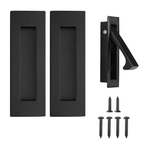 Pocket Door Handles and  Pull Matte , Handles Hardware ,Recessed Finger Flush Pulls 3pcs Black