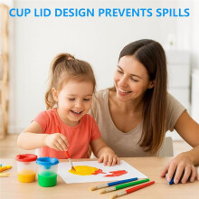 4 Gobelets à Peinture Anti-Éclaboussures et 4 Pinceaux en Poils de Porc de Couleurs Différentes avec Manches pour Enfants