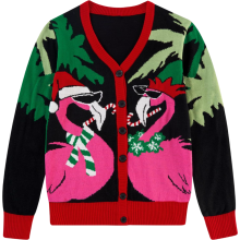 Damen-Strickjacke Pullover Weihnachtlich Mit Reißverschluss Winter Lustig Flamingos XXL — damenpullover flamingo