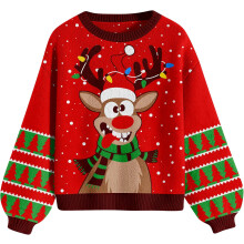 Damen Weihnachtspullover Strick Warm für Weihnachten Rot M — damen weihnachtspullover, gestrickter winterpullover
