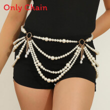 Handmade Pearl Tassel Waist Chain With Geometric Shape For Summer Events
