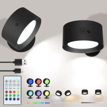Wall Sconces Set of 2, LED Rechargeable Wall Lights Battery Operated with RGB Remote , Wireless Cordless Magnetic Mounted Reading Wall Lamp