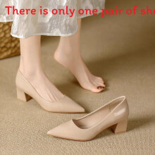 (Apricot,38)Elegant Pu Pointed Toe Loafers For Women With Chunky Heel For Wear Daily