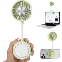 Mini ventilateur vert 3-en-1, clip aimanté + support téléphone gooseneck