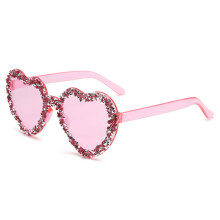 (Pink)Handmade Rhinestone Heartshaped Jelly Sunglasses With Uv385 For Vacation And Casual Wear