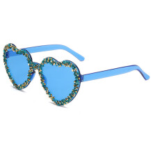 (Blue)Handmade Rhinestone Heartshaped Jelly Sunglasses With Uv385 For Vacation And Casual Wear