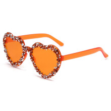 (Orange)Handmade Rhinestone Heartshaped Jelly Sunglasses With Uv385 For Vacation And Wear Casual