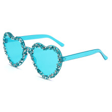(LakeBlue)Handmade Rhinestone Heartshaped Jelly Sunglasses With Uv385 For Vacation And Wear Casual