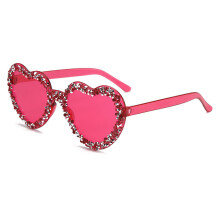 (RoseRed)Handmade Rhinestone Heartshaped Jelly Sunglasses With Uv385 For Vacation And Wear Casual