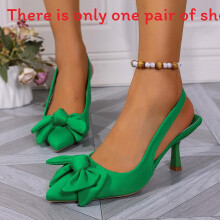 (Green,39)Summer Womens High Heeled Pointed Toe Shoes With Elastic Slipon For Party And Wear Casual