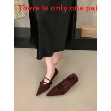 (Red,39)Saltos Mary Jane de veludo vintage com alça transversal e salto fino para passeios de escritório e