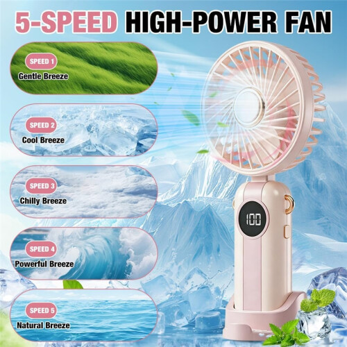 Mini ventilateur rechargeable, 5 vitesses 1200mAh pliable écran LED 2