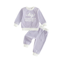 (18-24 Months, Purple) Brother Sister Matching Outfits Stripe Long Sleeve Pullover Elastic Pants