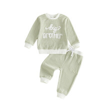 (6-12 Months, Green) Brother Sister Matching Outfits Stripe Long Sleeve Pullover Elastic Pants