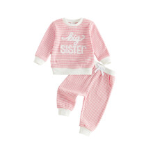 (2-3 Years, Pink) Brother Sister Matching Outfits Stripe Long Sleeve Pullover Elastic Pants