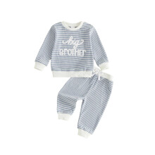 (3-4 Years, Blue) Brother Sister Matching Outfits Stripe Long Sleeve Pullover Elastic Pants