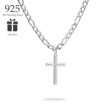925 silver men's cross necklace, Figaro necklace
