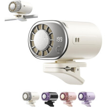 Mini ventilateur voiture blanc, clip LED rotation 360 rechargeable