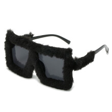 (BlackFrameBlackPlush)Cat Eye Sunglasses With Full Frame Pc Material And Uv400 For Womens Casual Looks