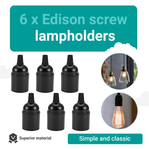 6-Pack Bakelite Lamp Holder E26/ E27 Light Socket Vintage Bulb Socket ES Screw Lampholder for Ceiling/Pendent/Floor