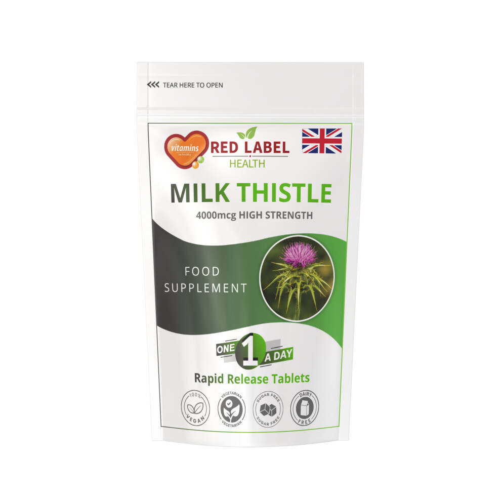 Red Label Health Milk Thistle 4000Mg 200 Tablets High Strength 80% Silymarin Vegan Uk