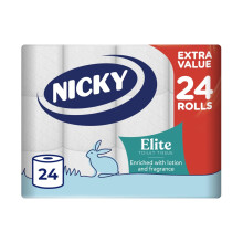 Nicky Elite Scented Toilet Tissue - 24 Rolls of White Toilet Paper, 3-ply, Talc Scent, Softness to