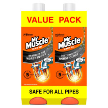 Mr Muscle Drain Unblocker Liquid (2 x 1L), Sink & Drain Cleaner, Strong & Fast Acting Heavy Duty Ge